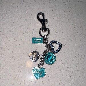 Coach Teal and Blue Heart Keychain